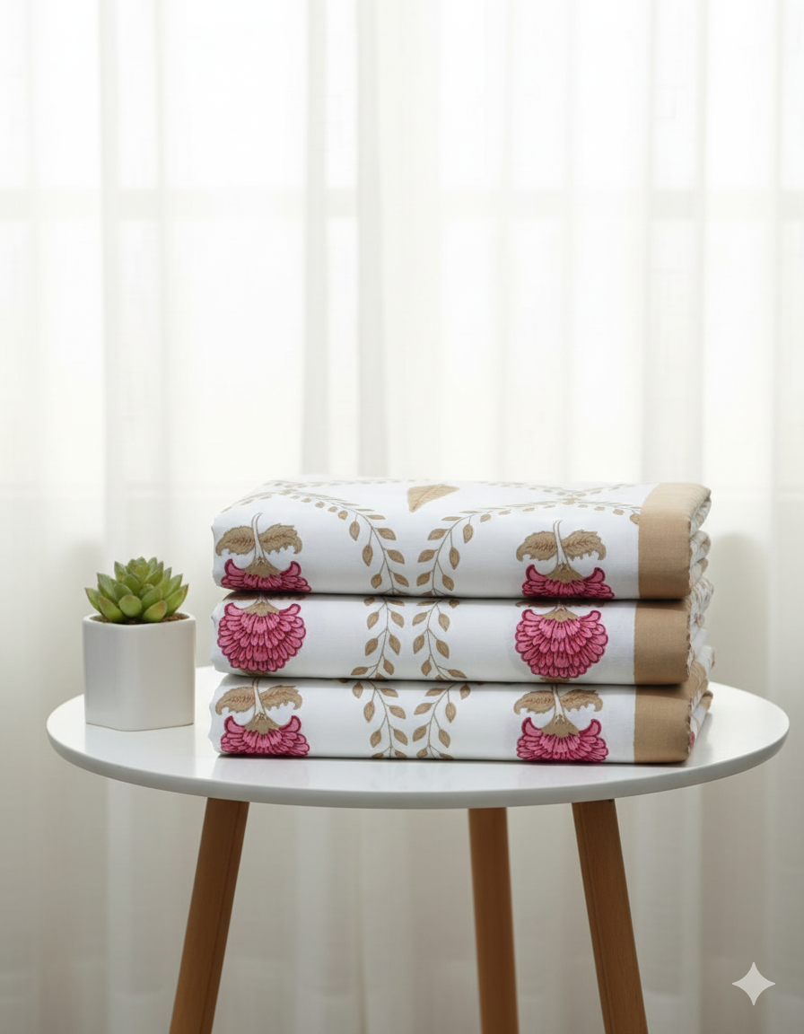 Mehfil | Artisanal Jaipuri Print Bedsheet | 100% Cotton Queen/King Size Bedding