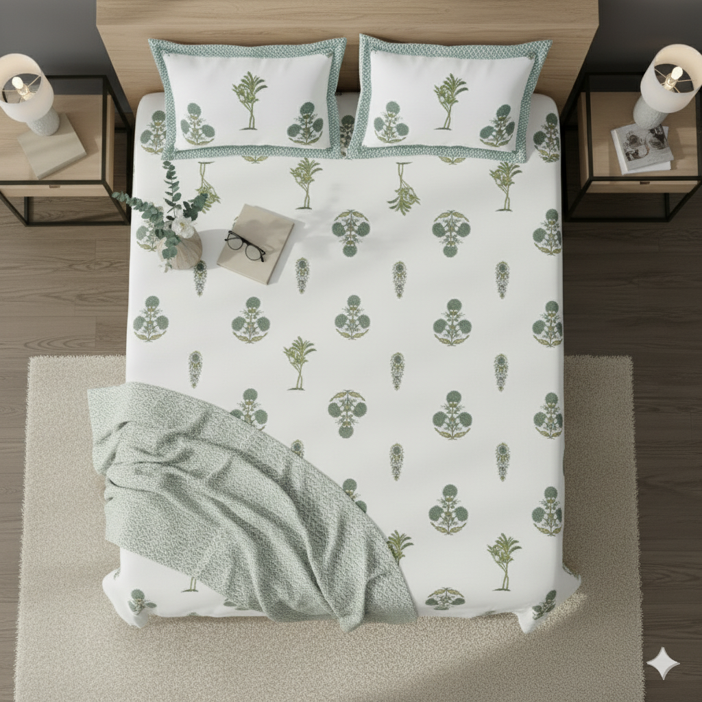 Vann | Artisanal Jaipuri Print Bedsheet | 100% Cotton Queen/King Size Bedding